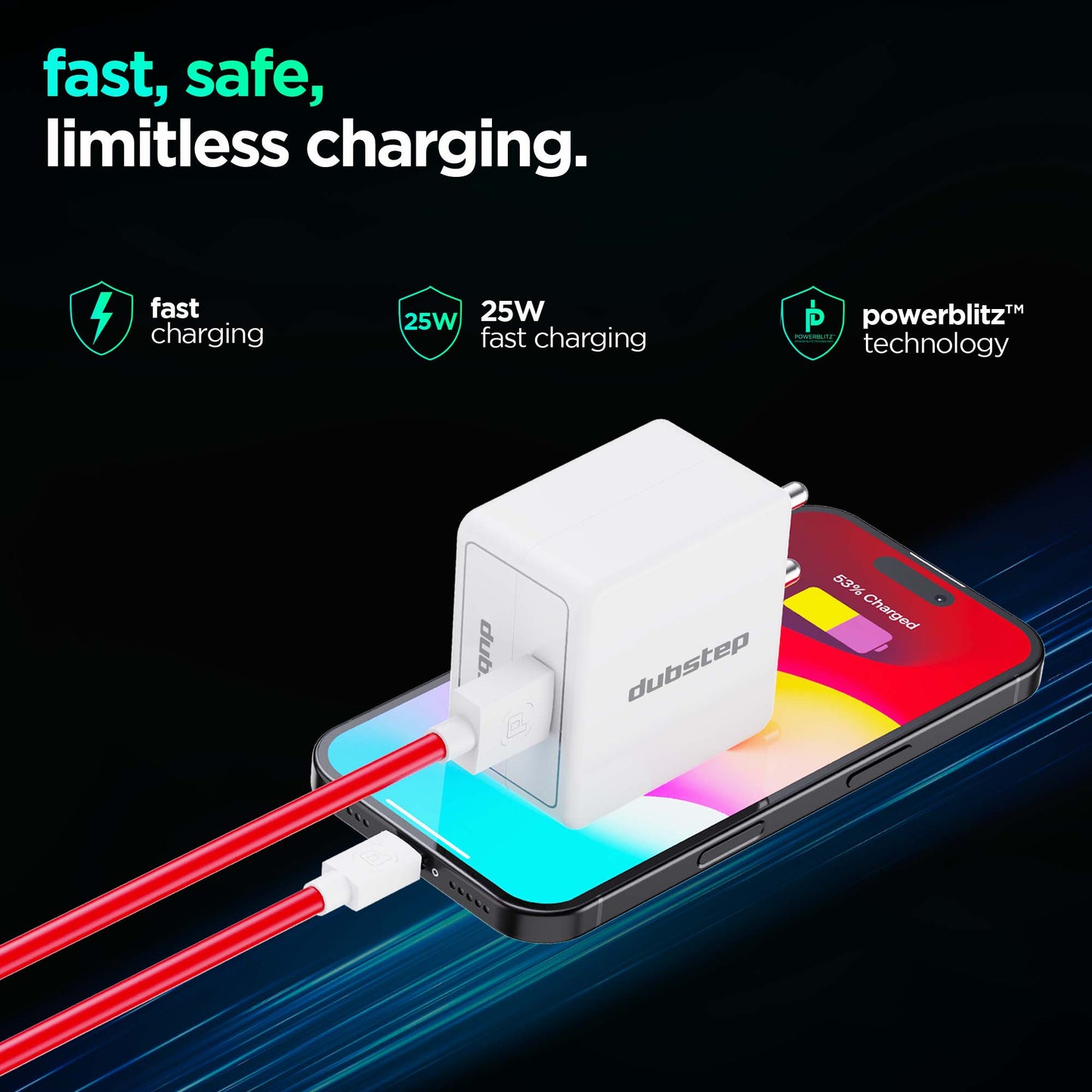 Sprint All In One 25W 5A Fast Charging Adapter with Cable (USB To Type-C)