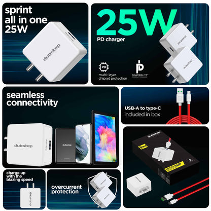 Sprint All In One 25W 5A Fast Charging Adapter with Cable (USB To Type-C)