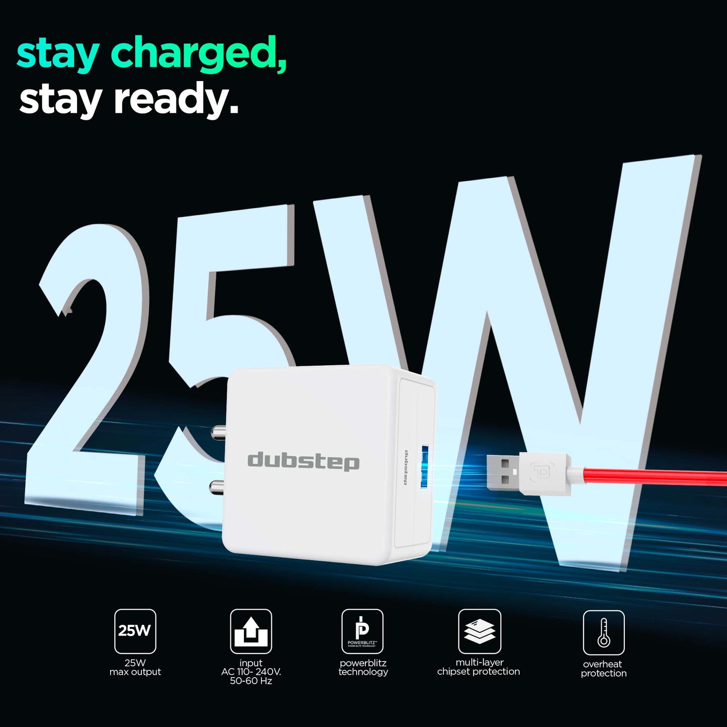 Sprint All In One 25W 5A Fast Charging Adapter with Cable (USB To Type-C)