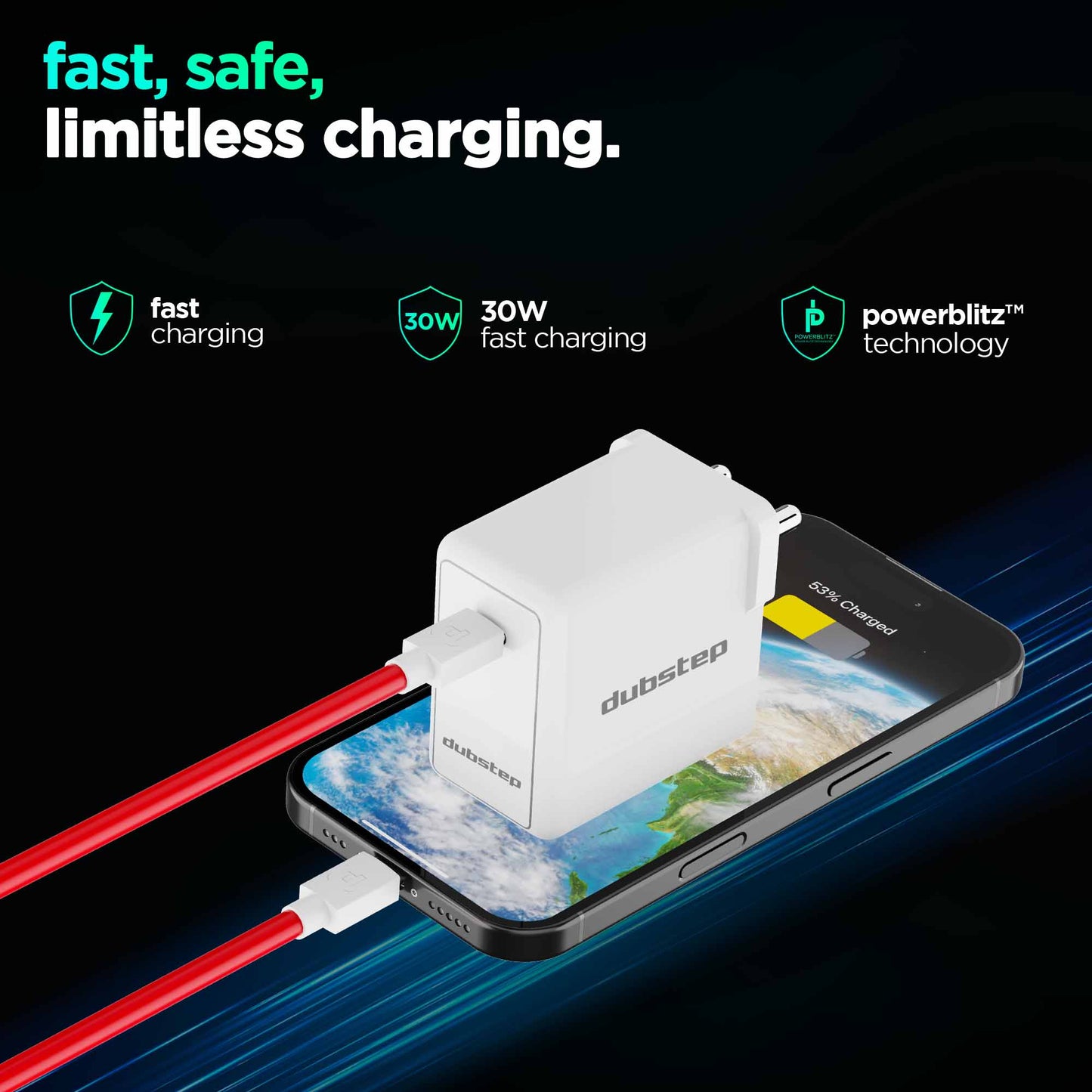 Sprint All In One 30W 6A Fast Charging Adapter with Cable (Type-C to Type-C)